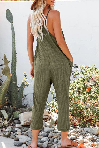 Textured Sleeveless Casual Jumpsuit
