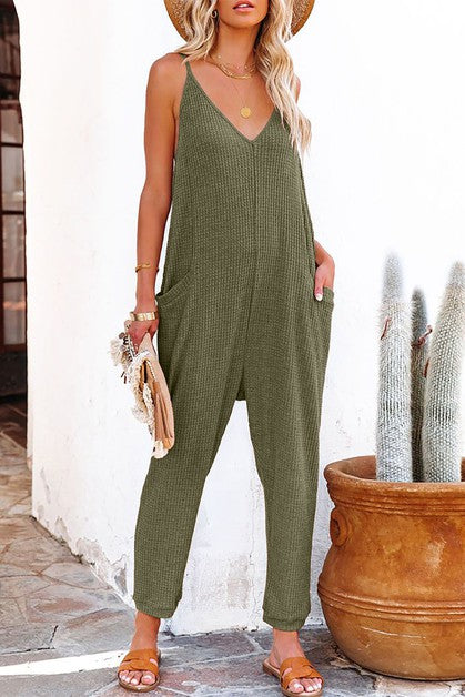 Textured Sleeveless Casual Jumpsuit
