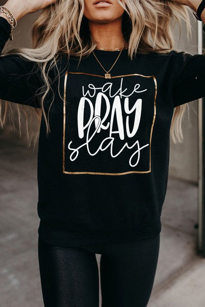 Wake Pray Print Pullover Sweatshirt