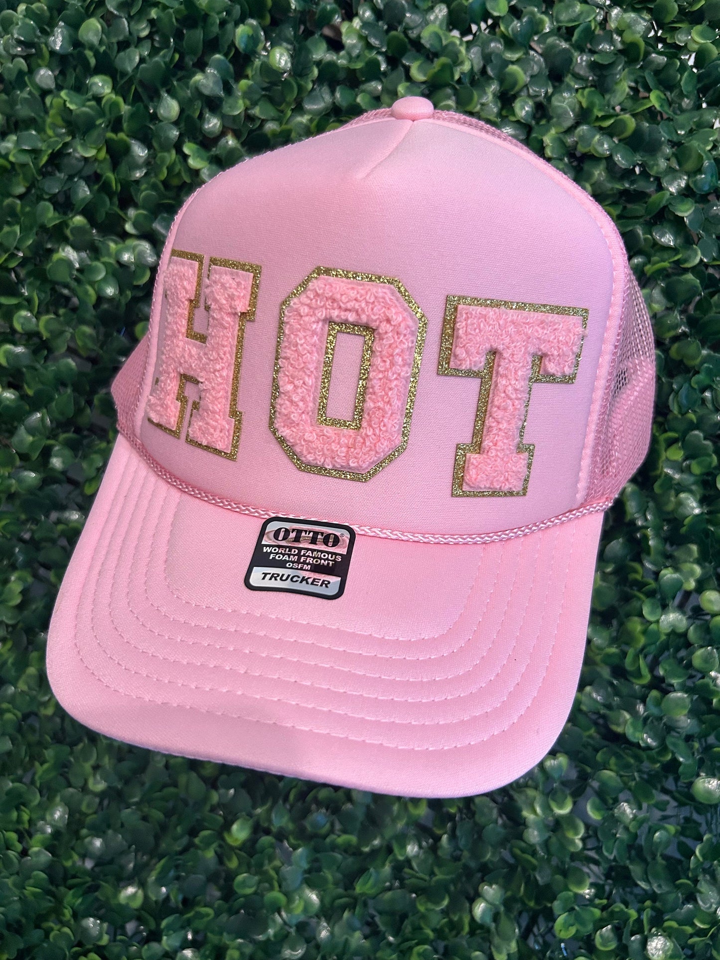 Baby Pink & Gold "Hot" Trucker hat