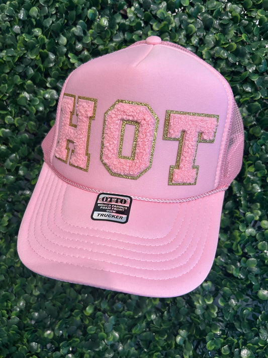 Baby Pink & Gold "Hot" Trucker hat