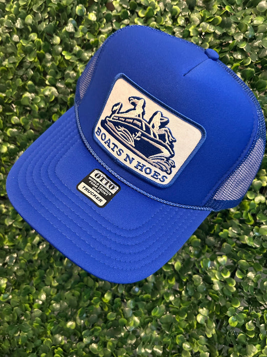 Blue & White  "Boats n Hoes" Trucker hat